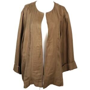 Coldwater Creek Brown Tan Open Front Jacket Blazer LINEN Rayon Women Plus 20 22
